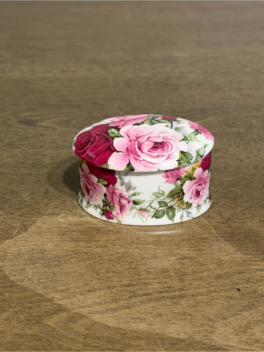 Vtg Crownford Royale Garden Rose Fine Bone China 2.5" Trinket Box Made England